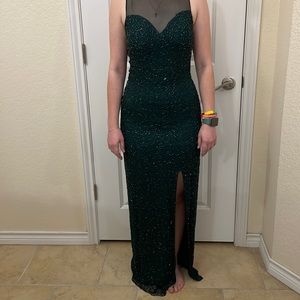 Vintage Sean Collection 100% Silk Green Beaded Formal Dress